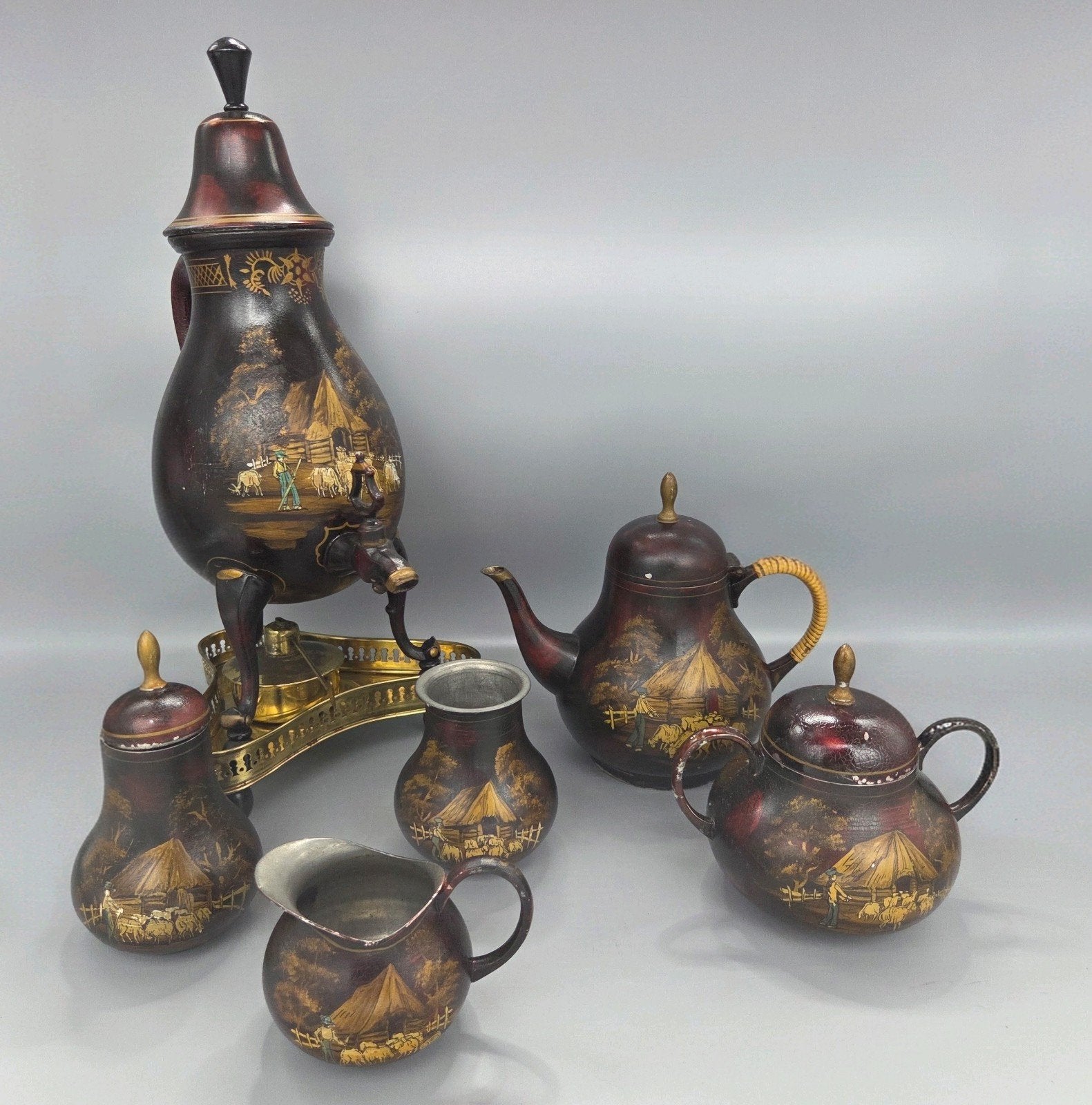 Antieke Tiel Holland C&K Zuiver Tin Theeservies, Antiek en Kunst, Ophalen of Verzenden