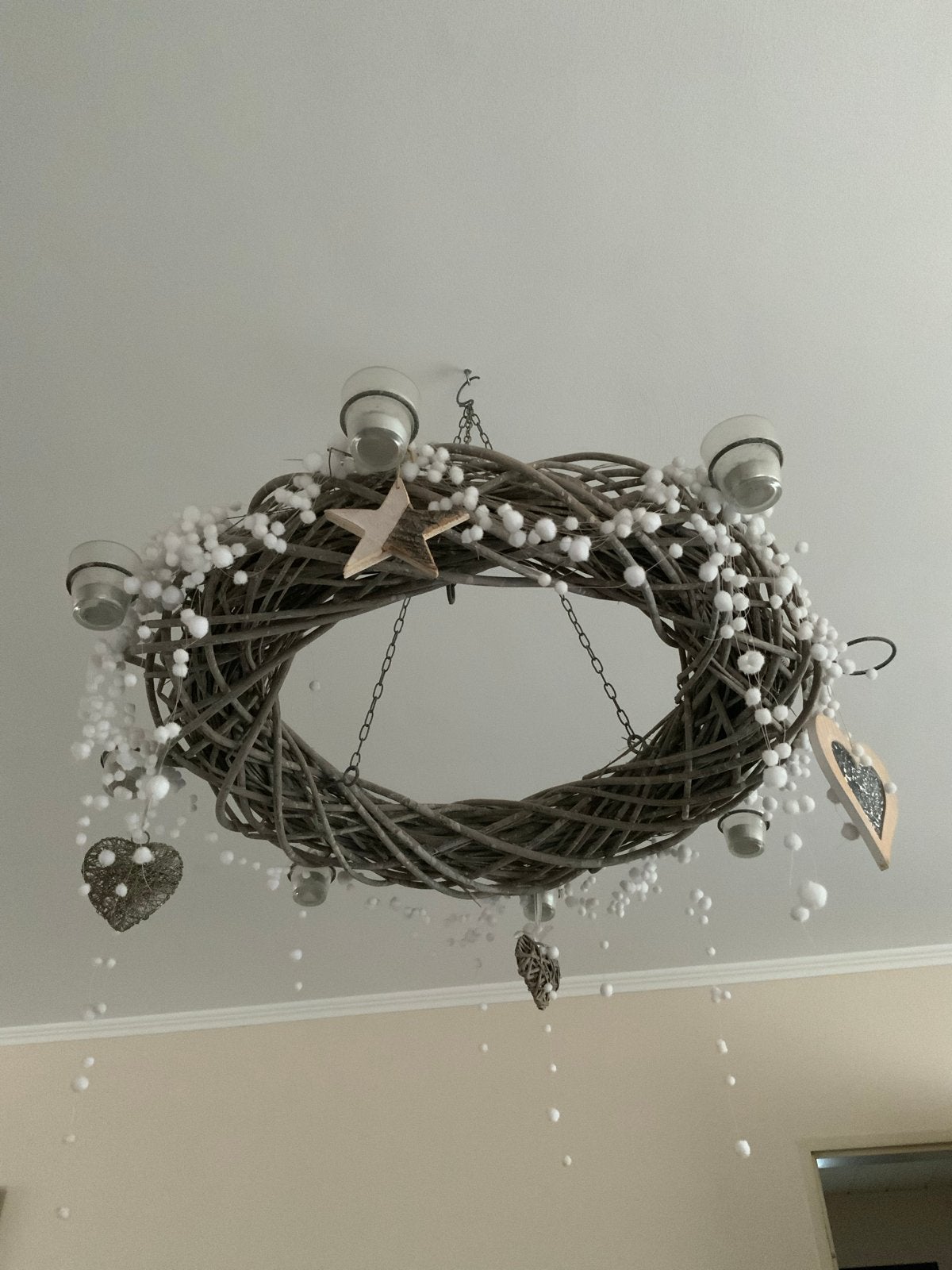 Decoratieve hangende krans met kaarsenhouders, Huis en Inrichting, Ophalen, Hout, Gebruikt, Landelijk