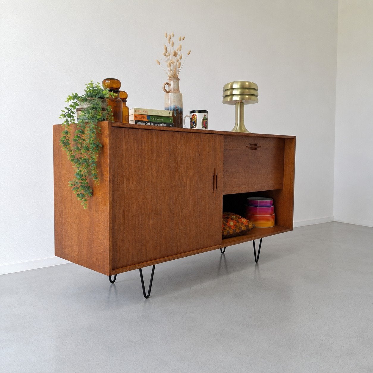 Vintage Teak Mid-Century Dressoir Jaren '60 met Schuifdeur, Met deur(en), 150 tot 200 cm, Teakhout, Ophalen of Verzenden