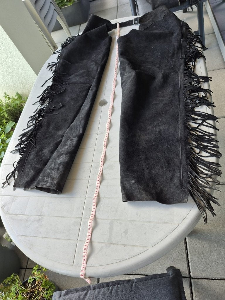 Western chaps , zwart met franje, maat XXL, bijna gratis, Gebruikt, Dames, Overige typen, Ophalen of Verzenden