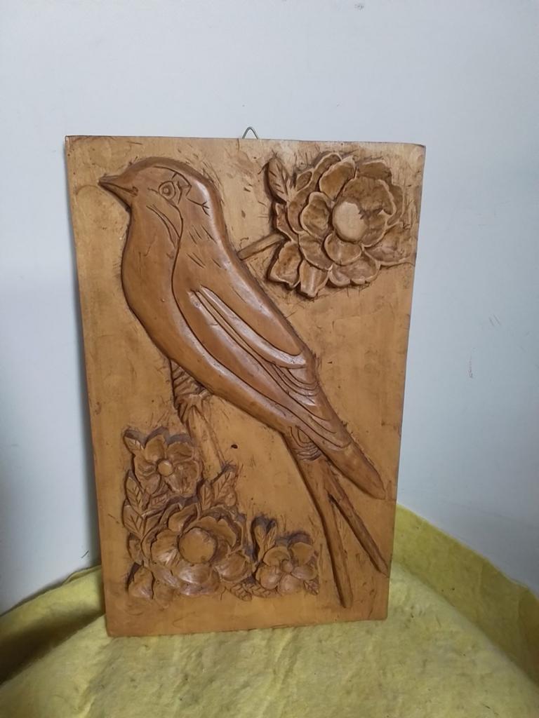 15177) mooie grote houten wandhanger 30x18cm met vogel, Ophalen of Verzenden