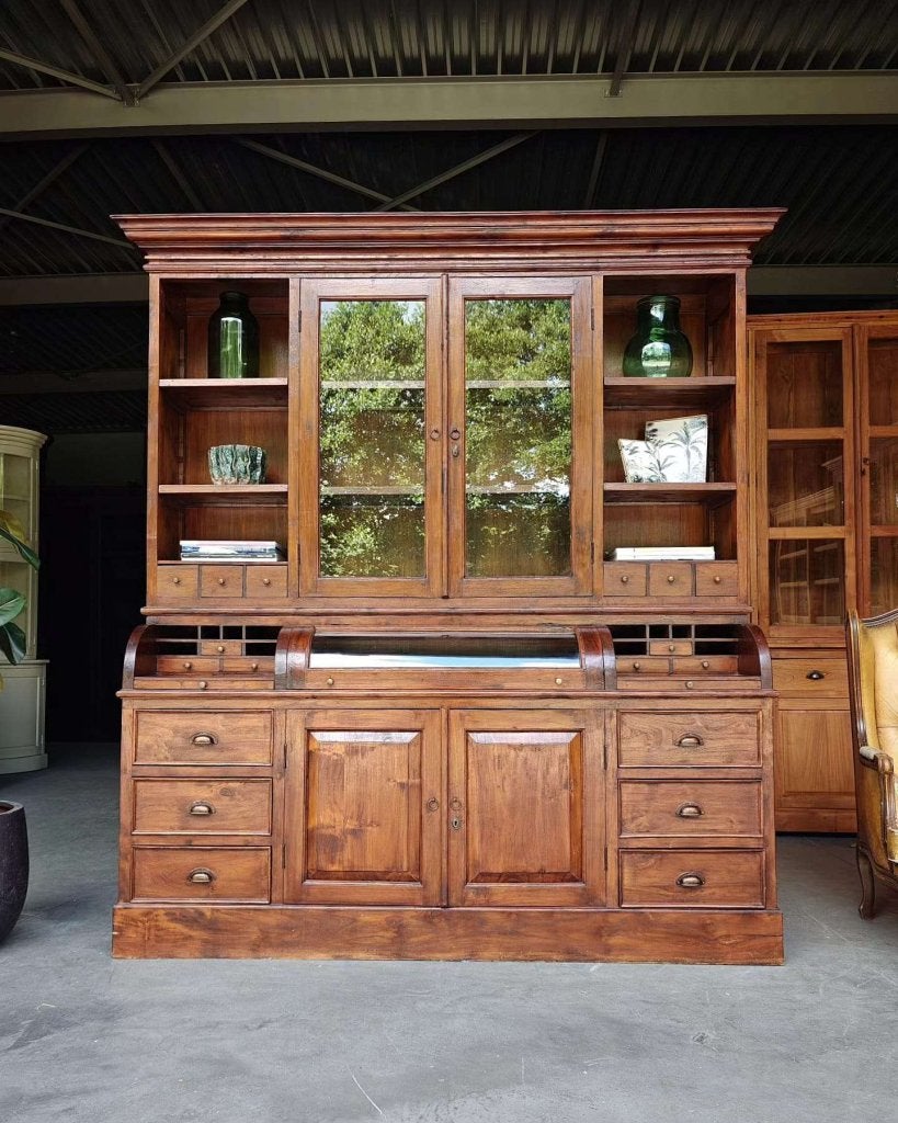 Antieke teakhouten grutterskast | Apothekerskast #8075, Antiek en Kunst, Ophalen of Verzenden