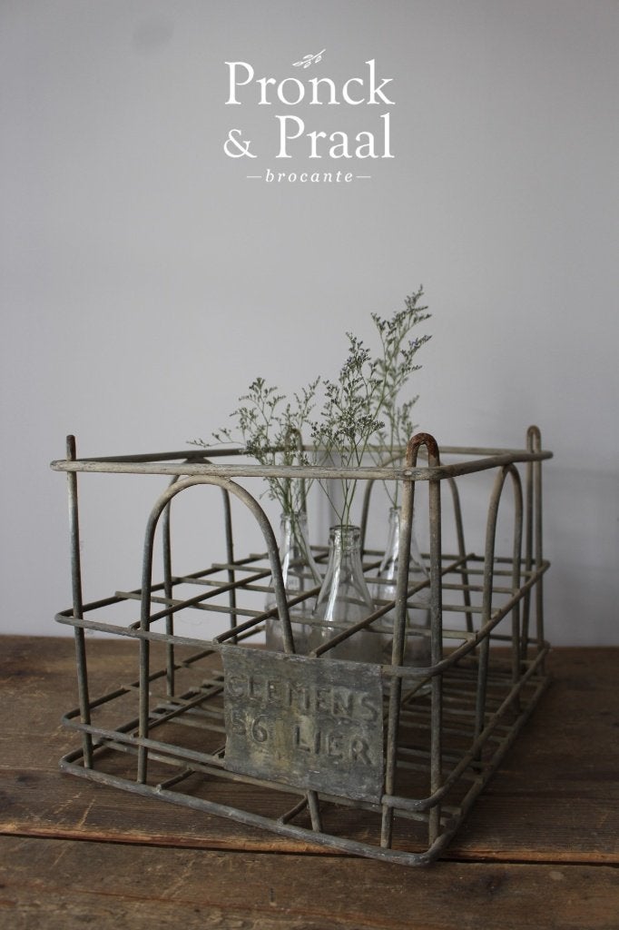 Partij oude brocante zinken flessenkratten  *Pronck & Praal*, Antiek en Kunst, Curiosa en Brocante, Ophalen