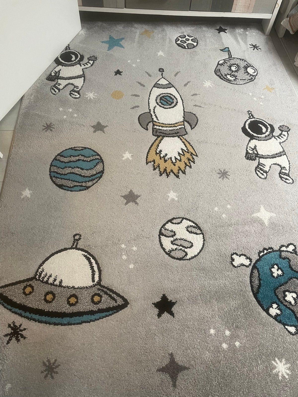 Vloerkleed Kinderkamer Ruimtevaart Grijs, Ophalen, Gebruikt, 100 tot 150 cm, 150 tot 200 cm