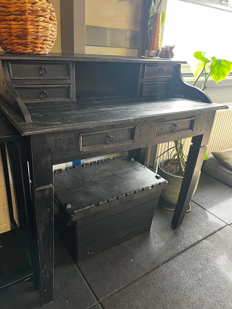 Leuk zwarte houten bureau, Ophalen, Zo goed als nieuw, Zwart, Vleugel