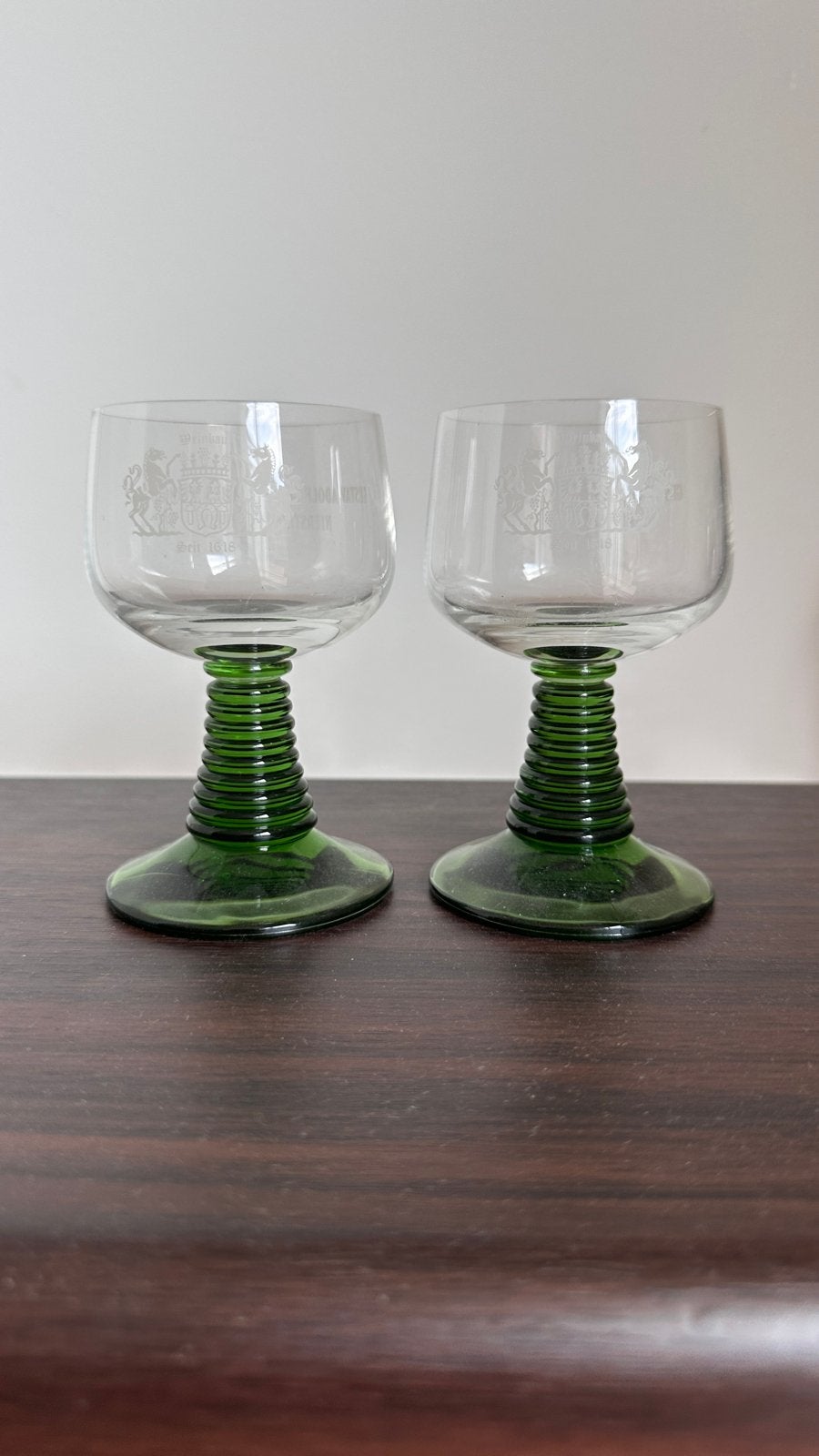 Set van 2 vintage groen wijnglazen - Gustav Adolf Schmitt, Ophalen of Verzenden