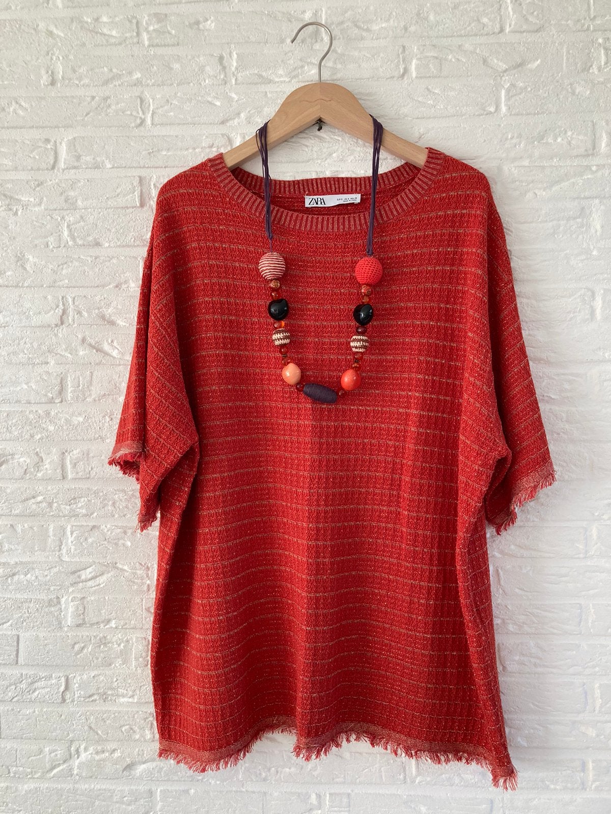 Oversizede Zara Top met goud lurexdraad, Ophalen of Verzenden, Zo goed als nieuw, Korte mouw, Maat 36 (S)
