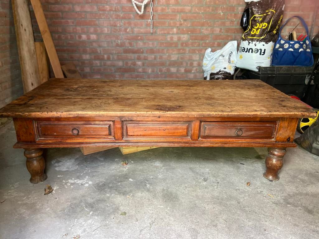 Massieve oude salontafel - Opknapper 150 x68x 42cm, Ophalen, Gebruikt, 100 tot 150 cm, Eikenhout