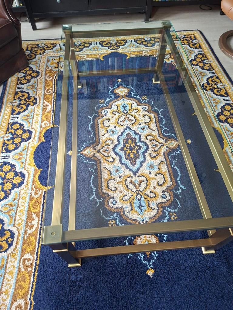 Salontafel. Messing met glazen bovenblad, Huis en Inrichting, Tafels | Salontafels, Ophalen, 100 tot 150 cm, 50 tot 100 cm, Zo goed als nieuw