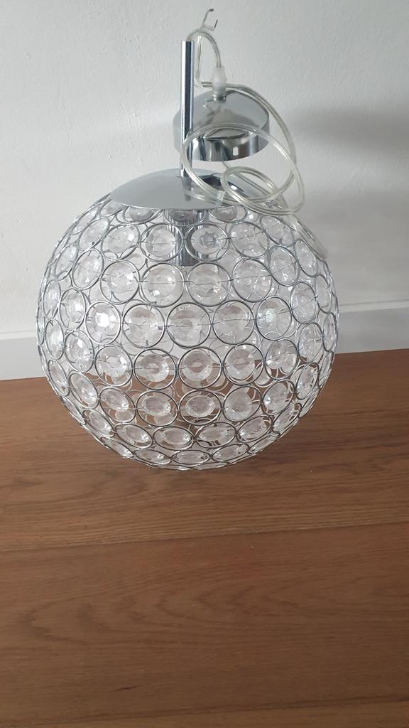 Moderne hanglamp met kristallen bol, Ophalen, Zo goed als nieuw, Glas, Minder dan 50 cm
