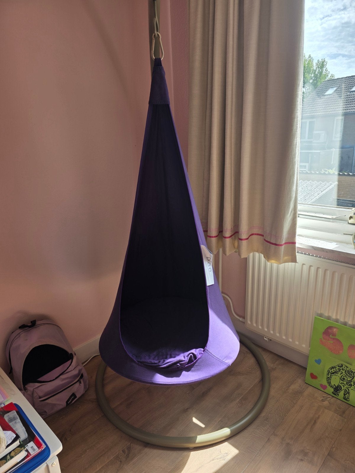 POD hangstoel met standaard - Paars, Ophalen, Overige kleuren, Zo goed als nieuw, Stof