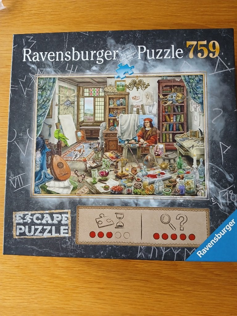 Te koop escape legpuzzel da Vinci artists workshop,759 stuks, Ophalen, 500 t/m 1500 stukjes, Zo goed als nieuw, Legpuzzel