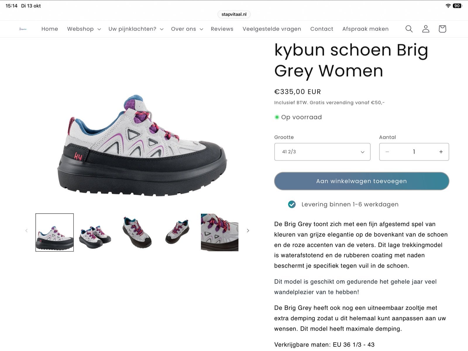 Kybrun schoen Brig Grey Women maat 41 2/3, Kleding | Dames, Ophalen, Zo goed als nieuw, Grijs, Wandelschoenen