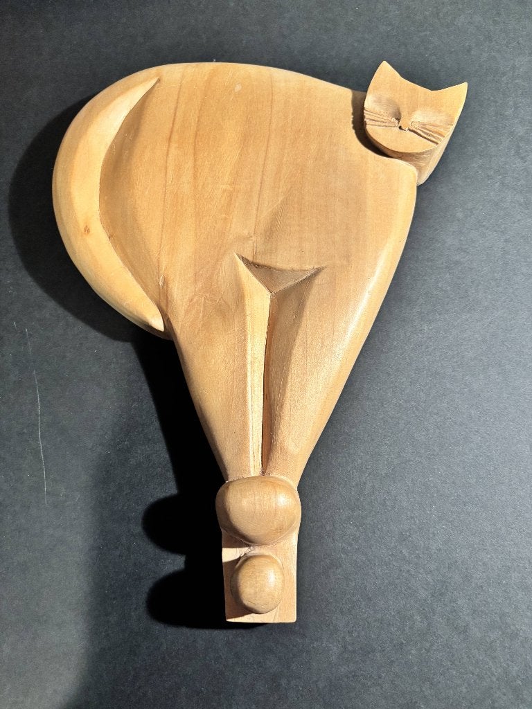 Houten Kat Poes (snijwerk) zelfgemaakt vintage, Ophalen of Verzenden, Gebruikt, Dier