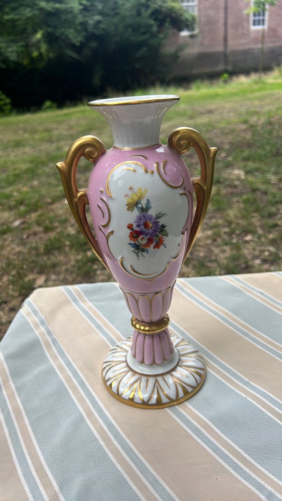 2grote  vintage Gerold Bavaria vazen roze porselein met goud, Ophalen of Verzenden