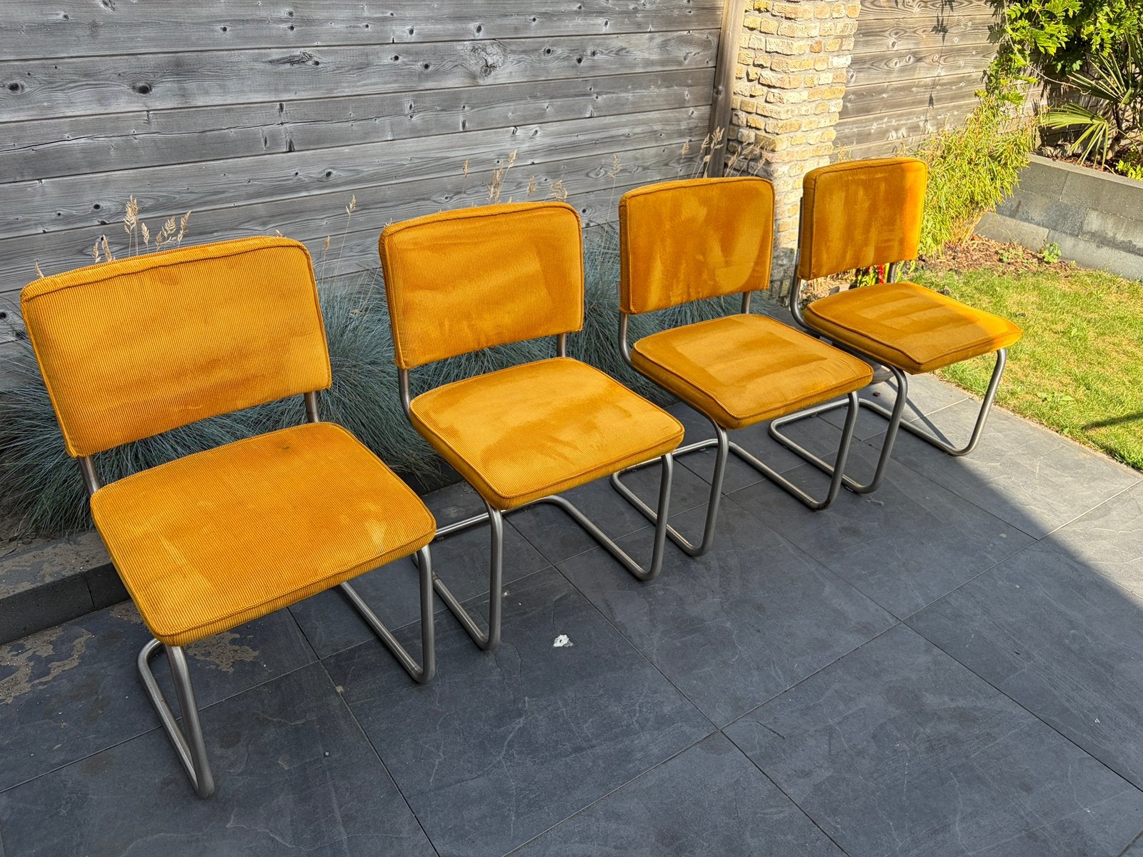 🪑✅ 4 Gele Zuiver Ridge Rib Ribstof Stoelen, Ophalen, Gebruikt, Overige kleuren, Vier