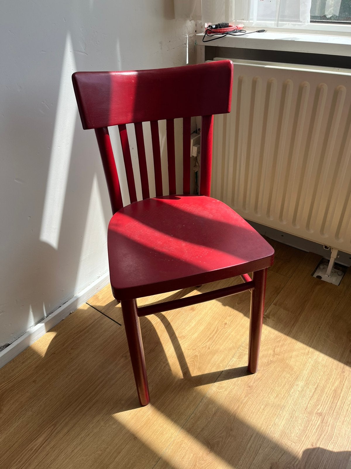 Set van 4 rode eetkamer stoelen, Ophalen, Gebruikt, Vier, Rood