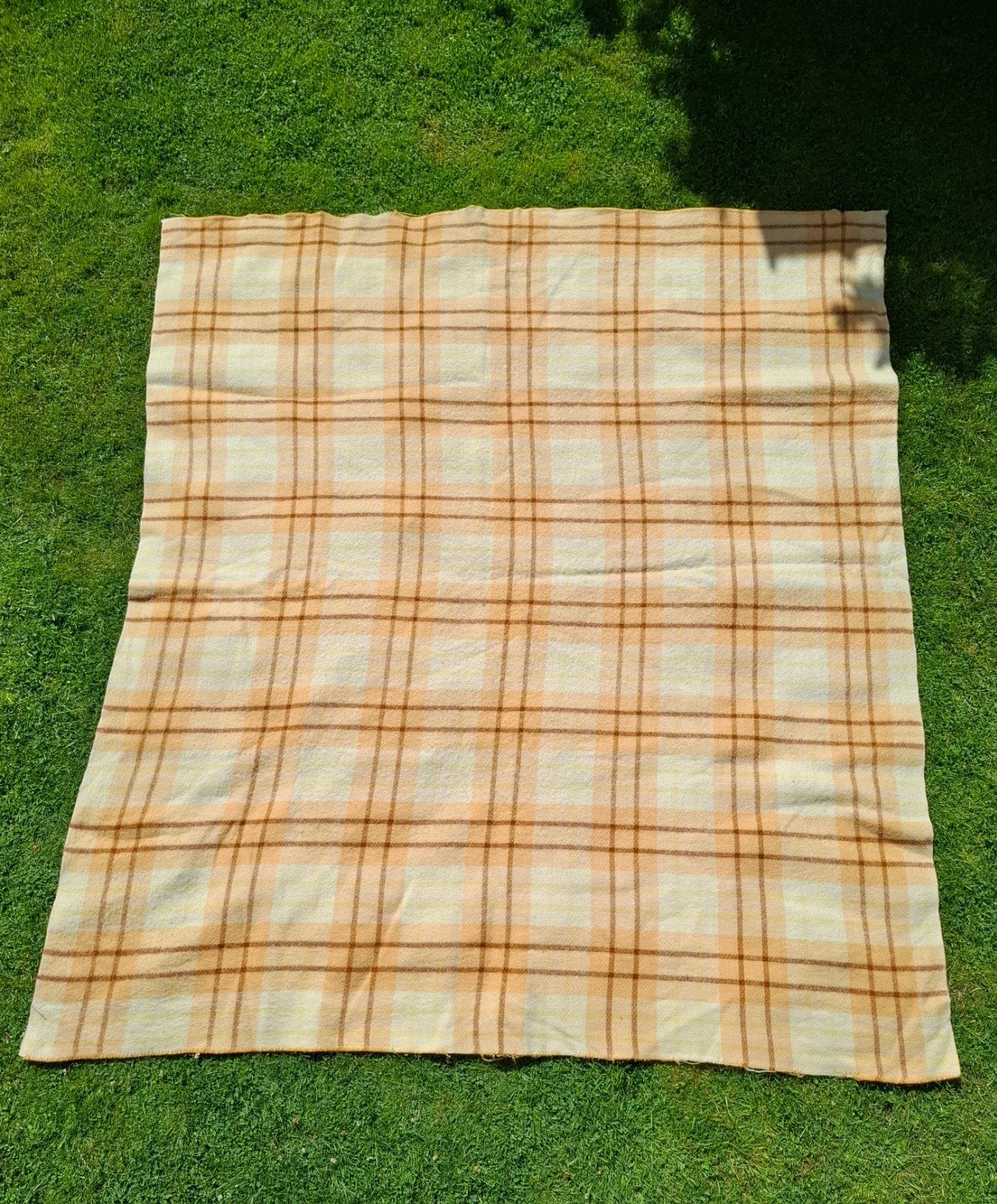 Vintage wollen deken, 195 x 220 cm, geruit, Huis en Inrichting, Woonaccessoires | Plaids en Woondekens, Ophalen of Verzenden, Gebruikt