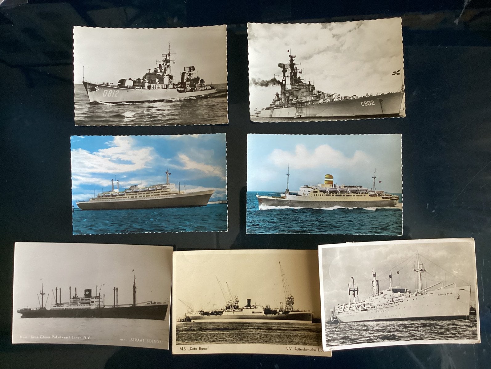 Diverse oude kaarten met (oorlogs)schepen / boten oa Kruiser, Ophalen of Verzenden, 1940 tot 1960, Zuid-Holland