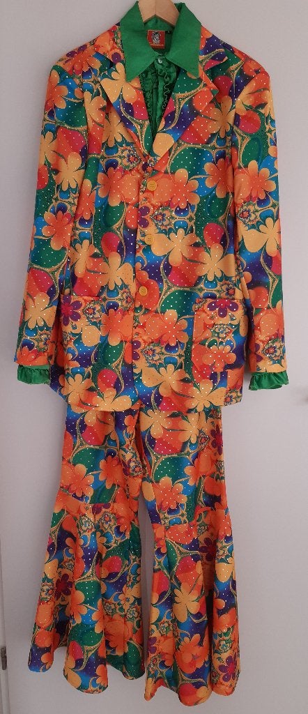 Z.g.a.n. prachtig Hippie Flower Power kostuum maat M, Ophalen, Carnaval, Maat 48/50 (M), Zo goed als nieuw