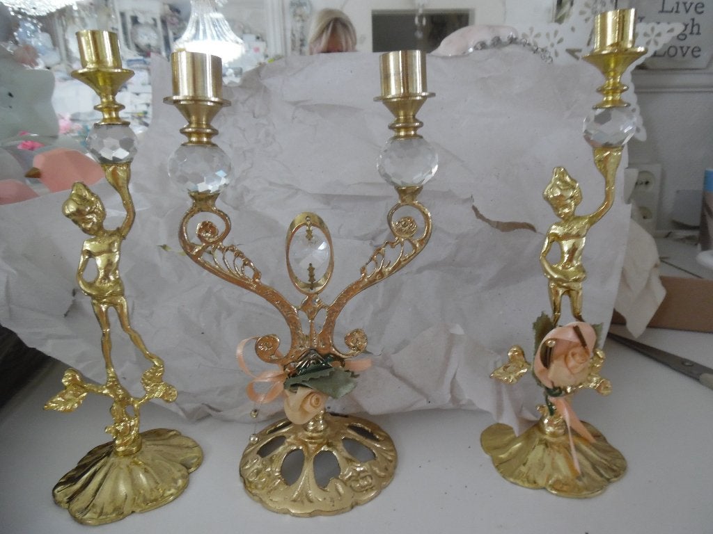 SWAROFSKIE KANDELAARS  SET, Ophalen of Verzenden, Koper of Brons