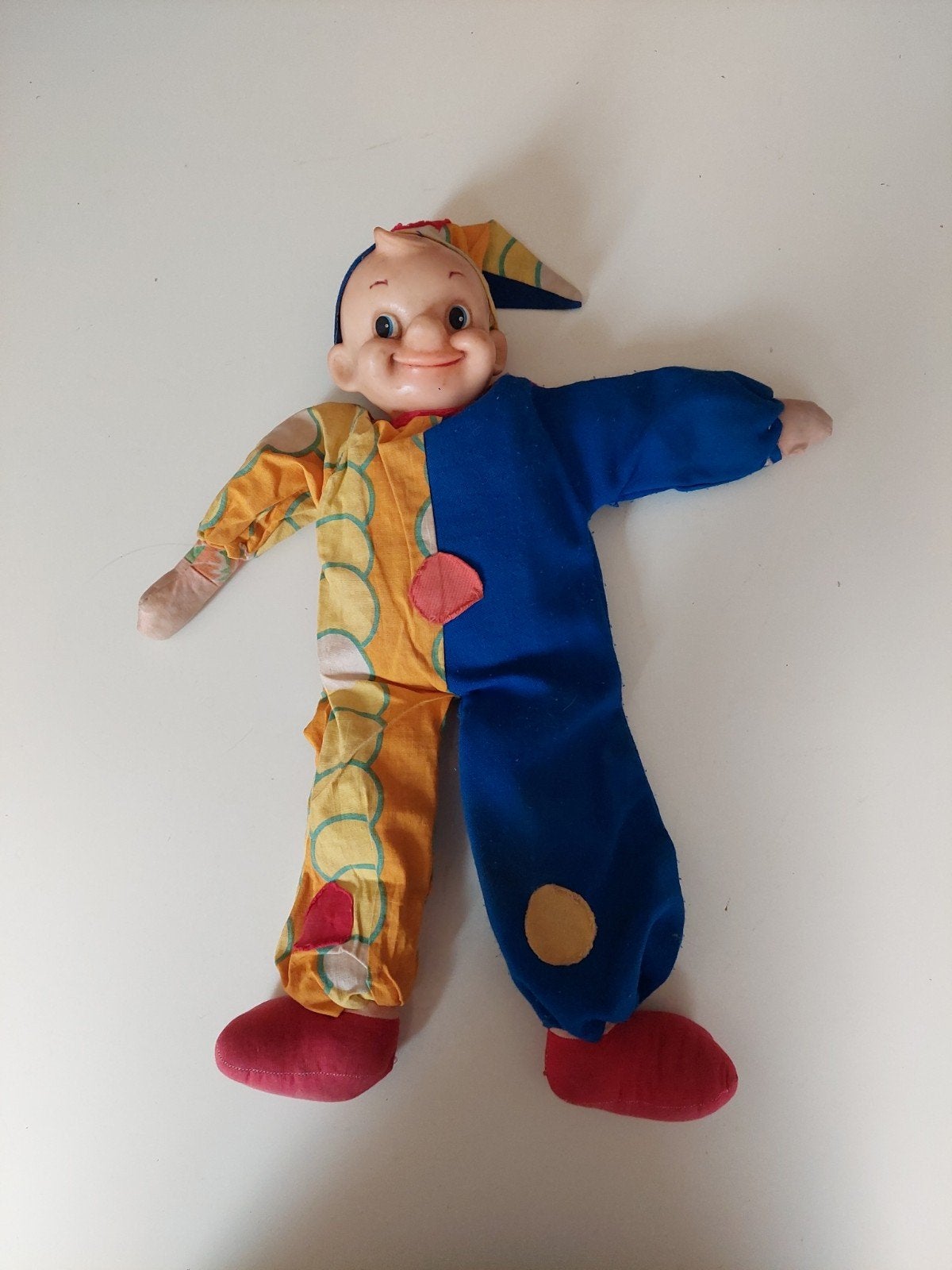 Vintage Soft Toy Clown 33 cm Rubber Gezicht Jaren '70, Verzamelen, Ophalen of Verzenden, Gebruikt, Pop
