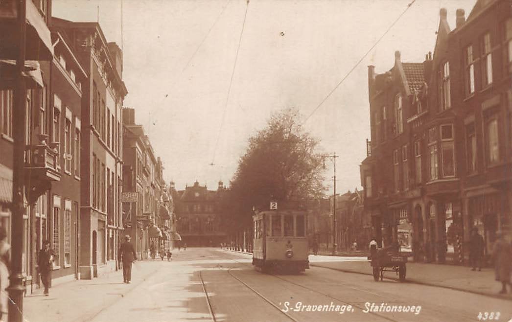 Den Haag Stationsweg HTM tram 39 lijn 2. Paard en wagen, Verzamelen, Verzenden, Voor 1920, Gelopen, Zuid-Holland