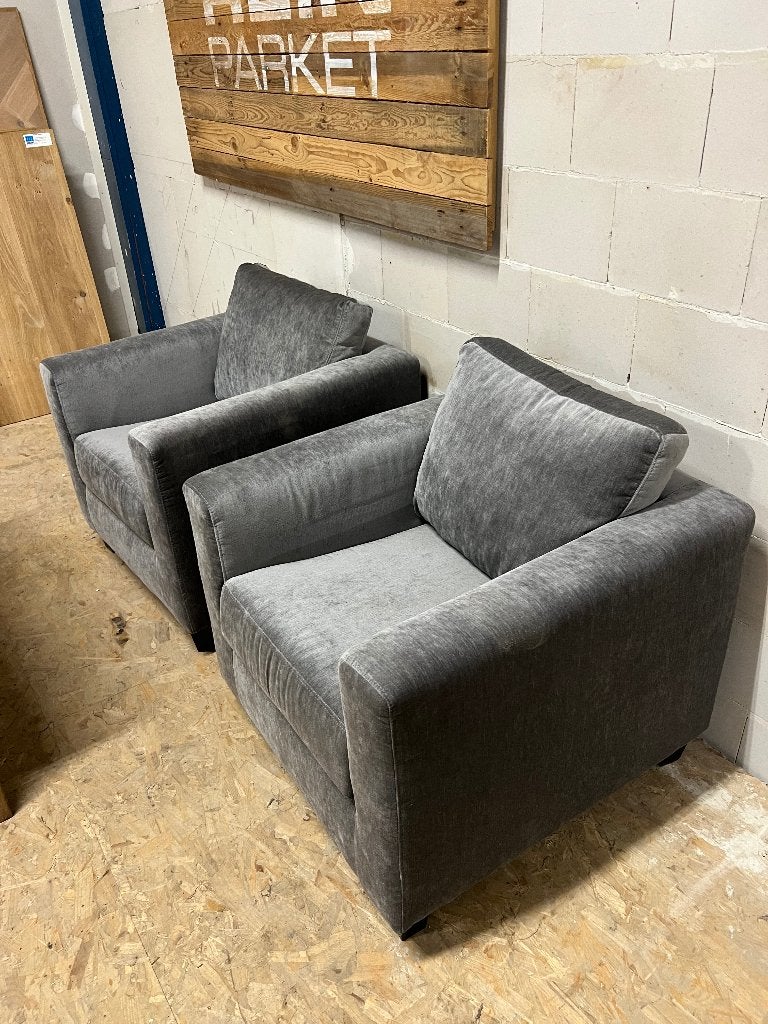 2 Luxe Velours Fauteuils – Grijs – Zeer Comfortabel, Ophalen, Twee, Nieuw, Stof