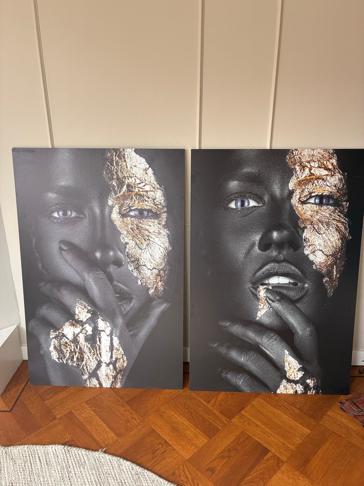 Set van 2  portretten, Ophalen of Verzenden, Print, Op houten frame, Portret