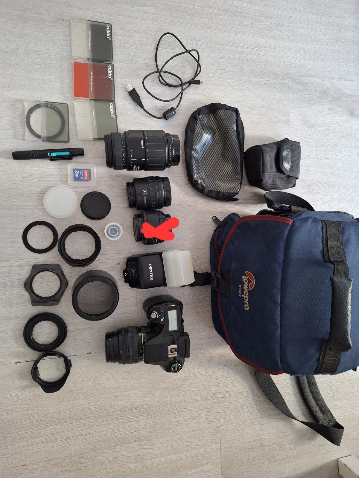 Fototoestel Pentax K200 met veel accessoires, Ophalen of Verzenden, Pentax