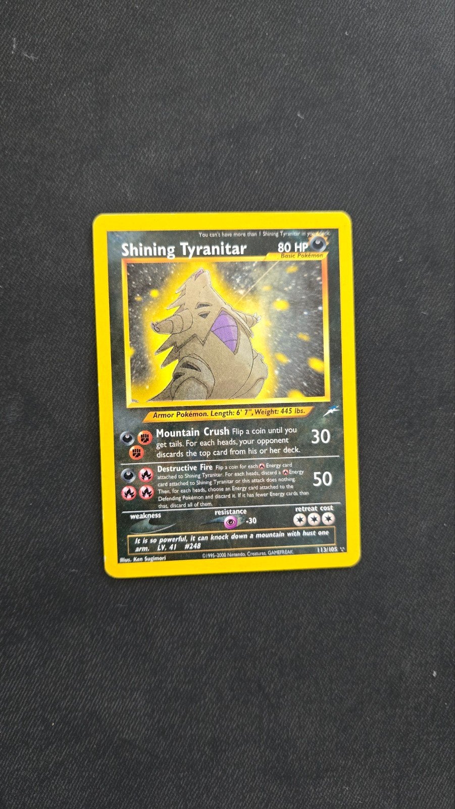 Oude Pokémon kaart Shining Tyranitar, Ophalen of Verzenden, Zo goed als nieuw, Foil