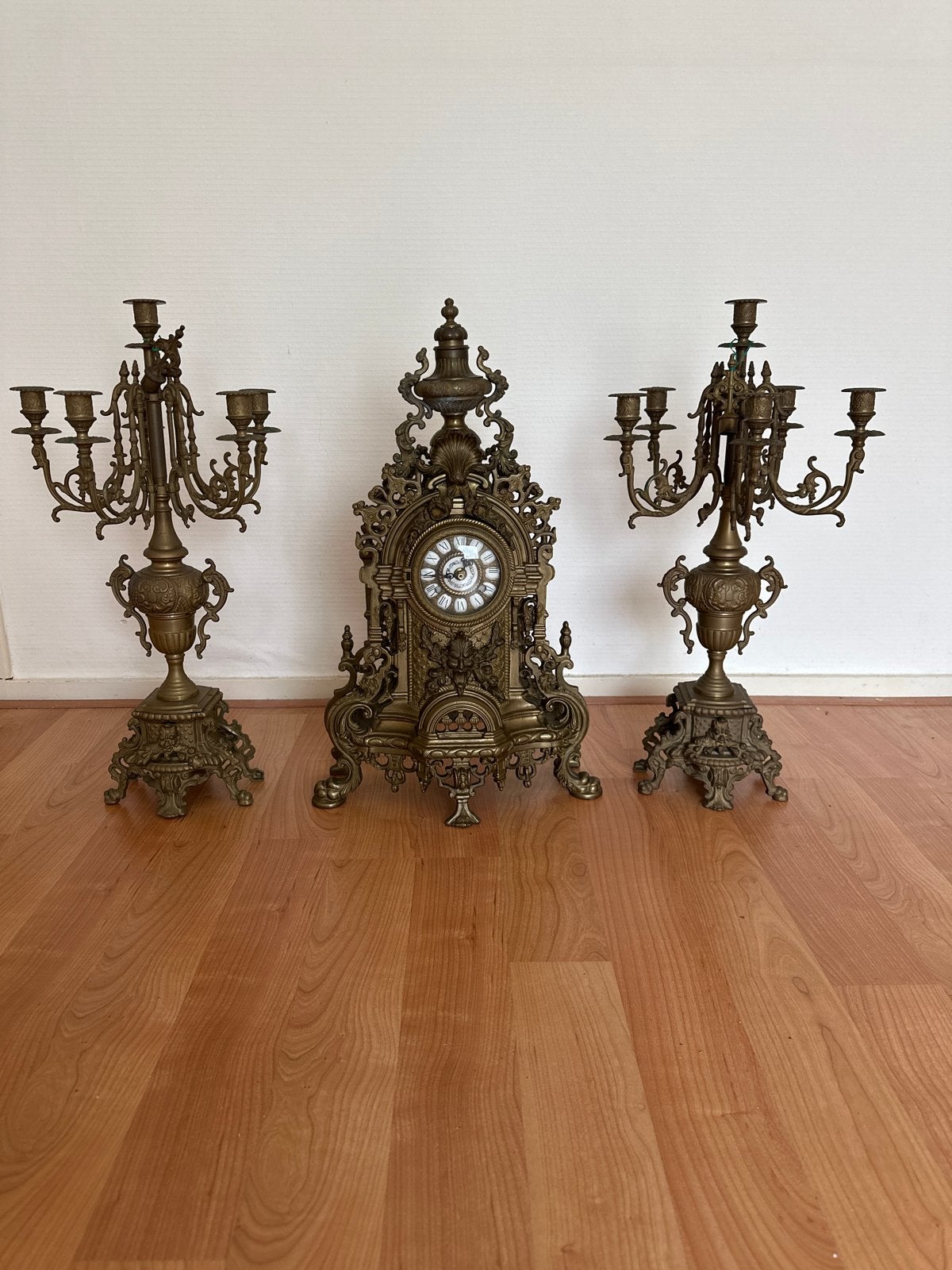 Antieke bronzen klok met kandelaars - Barok stijl, Ophalen of Verzenden