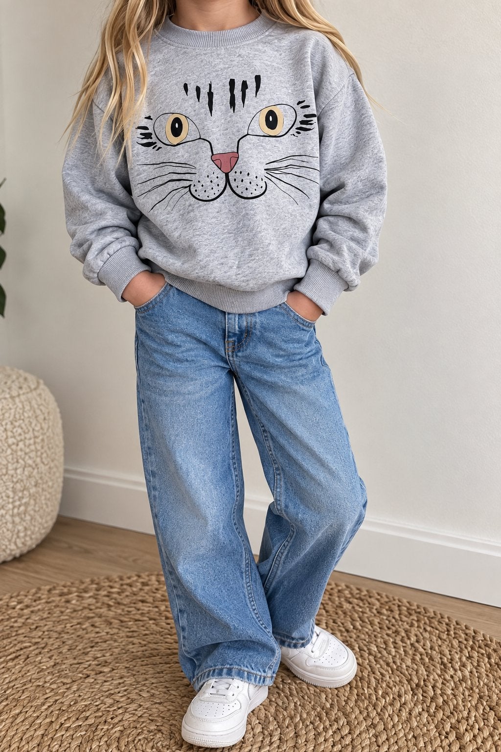 Mini Rodini kattentrui grijs maat 128/134, Verzenden, Gebruikt, Jongen of Meisje, Trui of Vest
