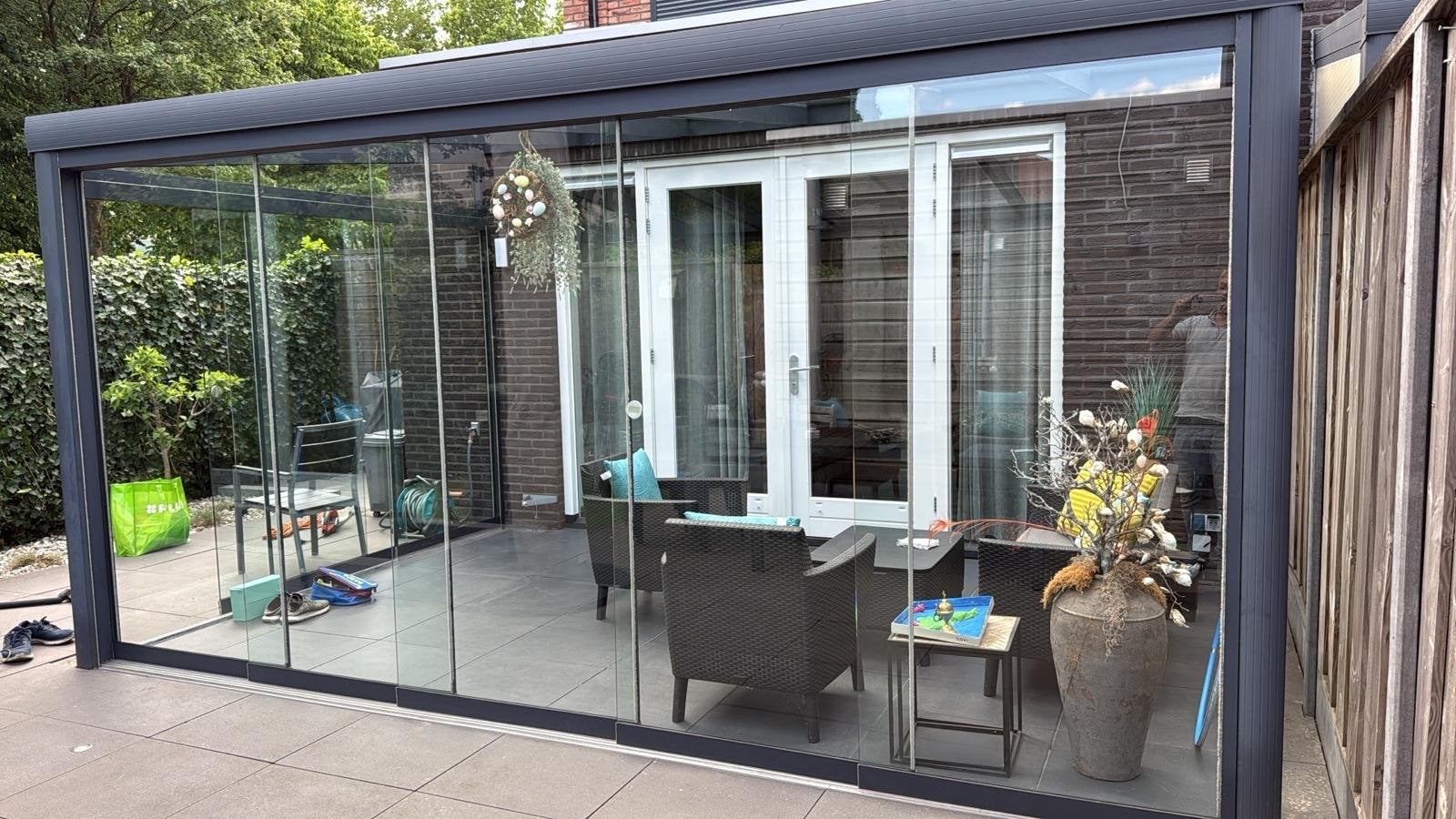 Aluminium serre met glazen dak en schuifwanden, Ophalen, Gebruikt, Serre