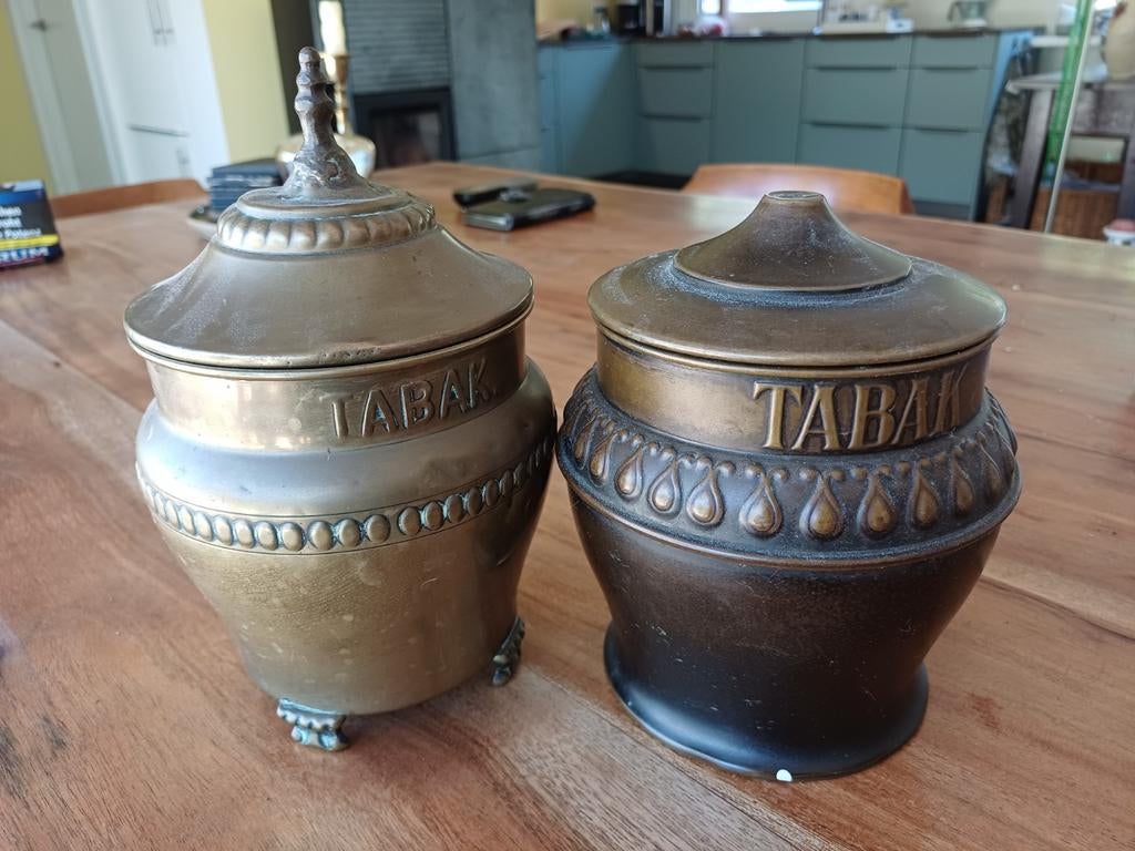 Antieke koperen tabakspotten - Set van 2, Antiek en Kunst, Ophalen of Verzenden