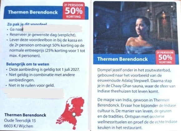 Thermen Berendonck - 2e persoon 50% korting, Tickets en Kaartjes, Drie personen of meer, Kortingsbon, Spa of Sauna