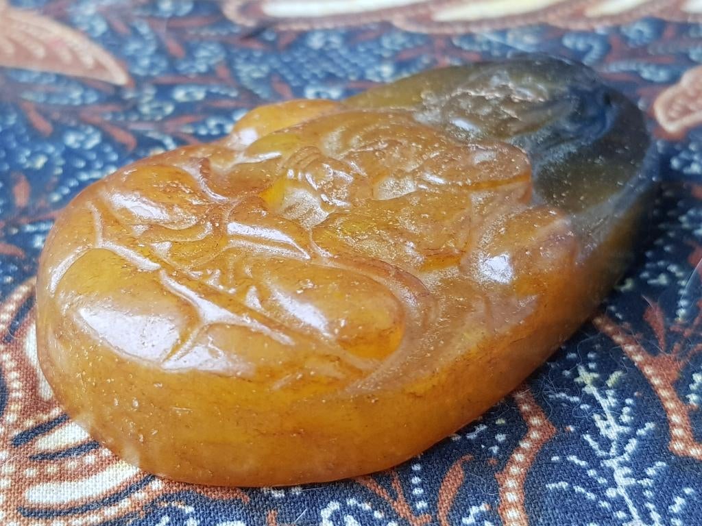 Mooi antiek Oosters Boeddha amulet van jade 6,3 cm., Ophalen of Verzenden