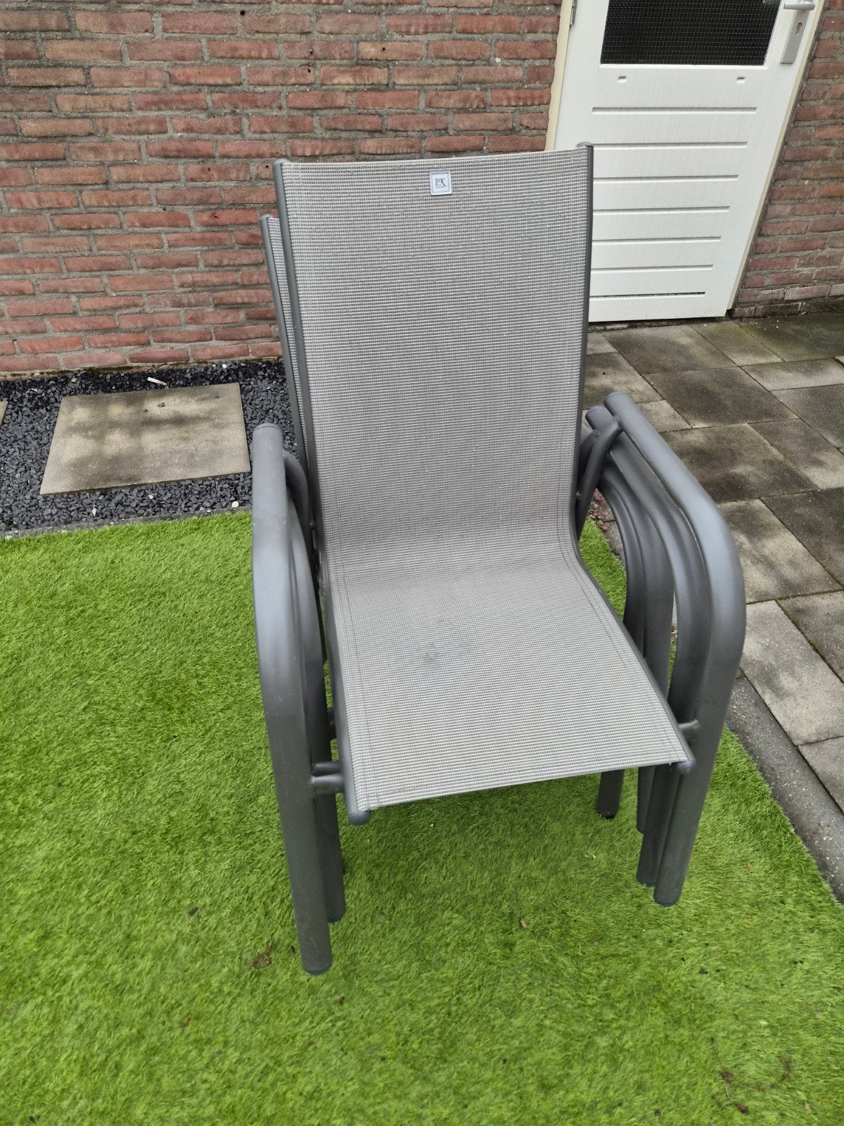4 stapelbare tuinstoelen, Tuin en Terras, Ophalen, Gebruikt, Metaal, Stapelbaar
