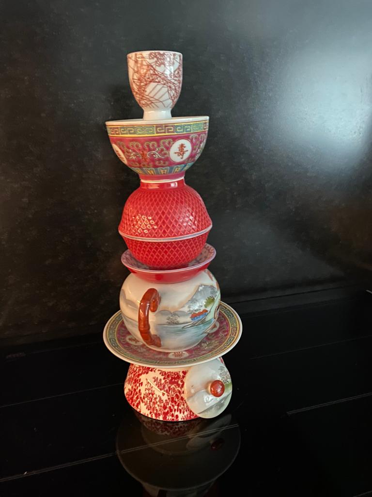 Keramiek, Theelichthouder, oosters rood uniek 35cm, Ophalen