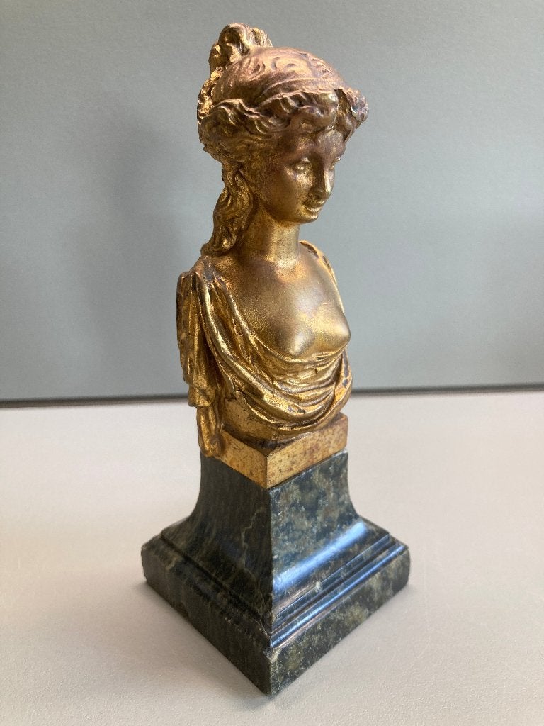 jugendstil bronzen buste van dame antiek, Ophalen of Verzenden