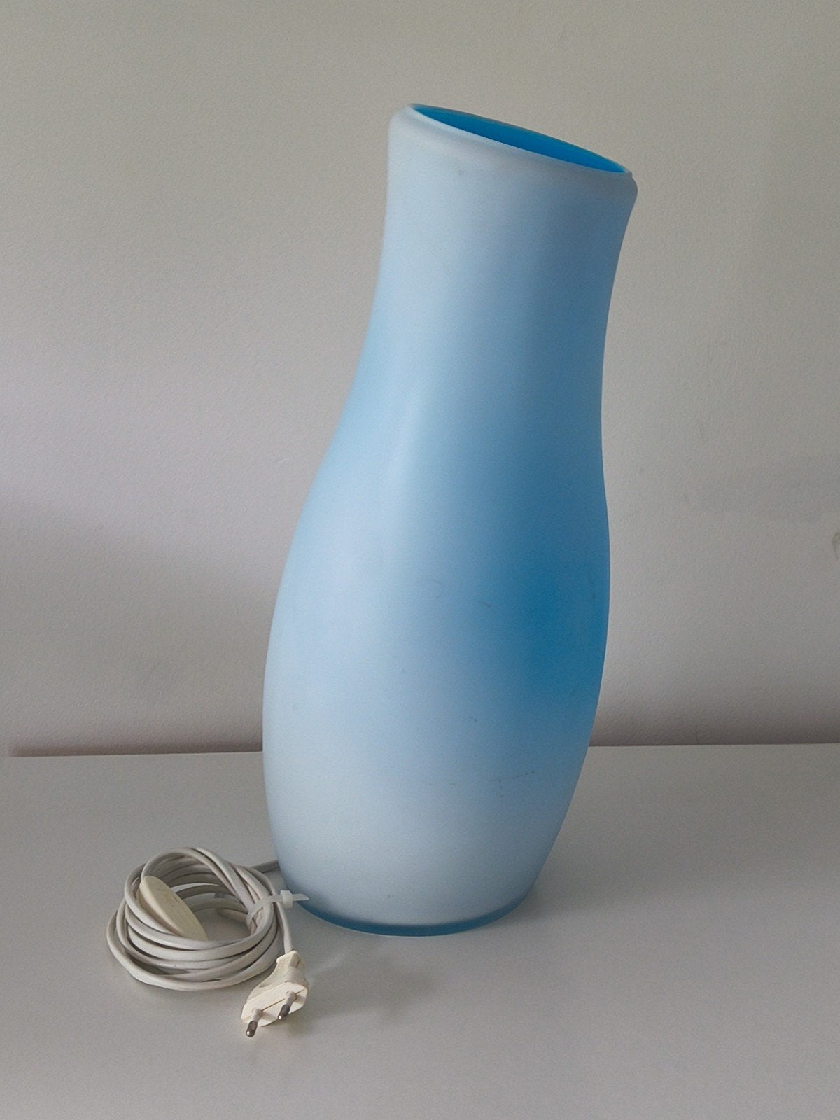 Vintage IKEA Mylonit tafellamp, blauw glas – XXL versie, Ophalen of Verzenden, Gebruikt, Blauw, Glas