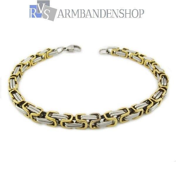 Rvs Bi-color koningsschakel armband koningsarmband goud, Verzenden, Nieuw, Goud, Staal