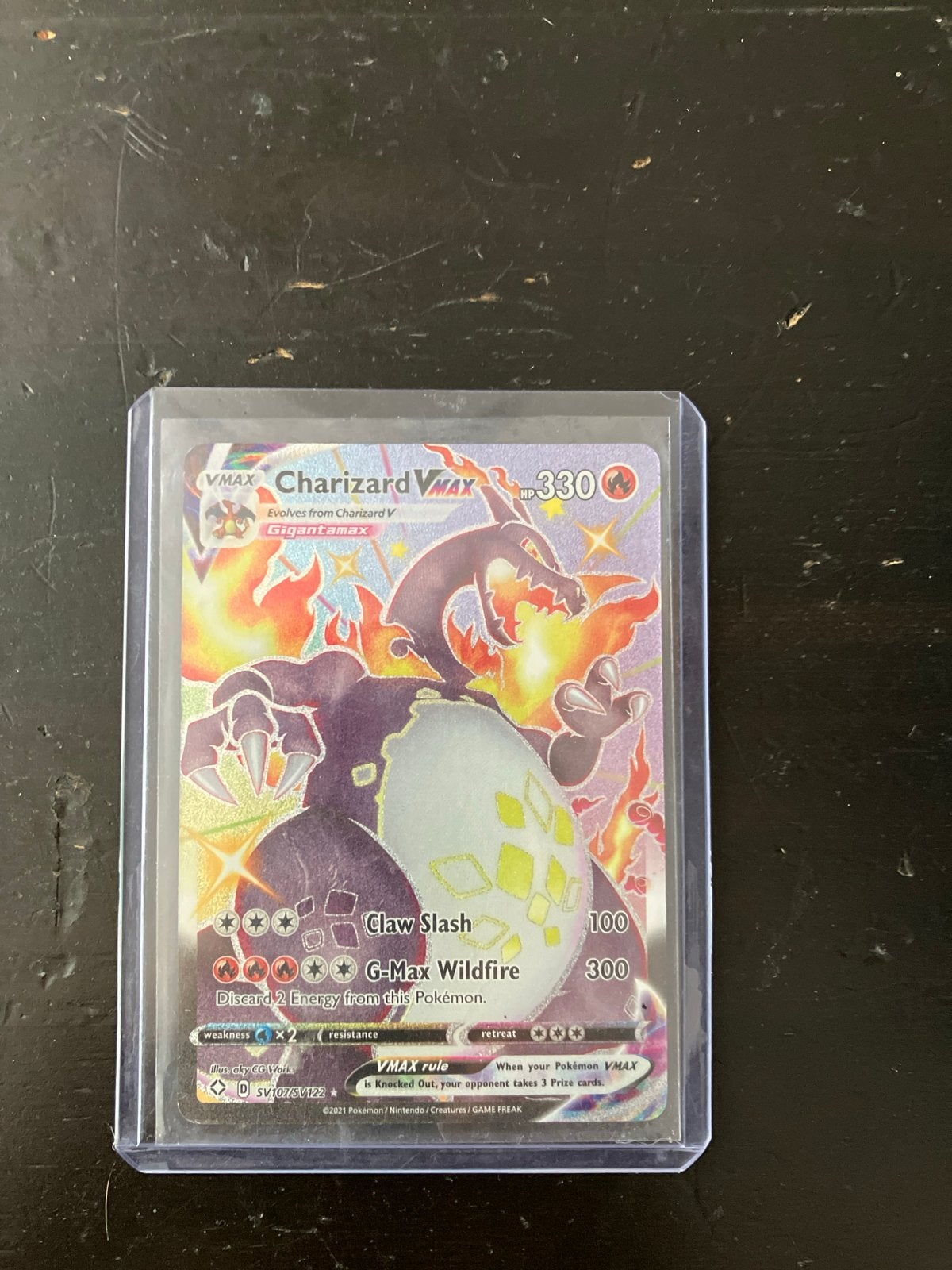 Pokemonkaart Charizard VMAX (Shiny) SV107/SV122, Ophalen of Verzenden, Zo goed als nieuw, Losse kaart, Foil