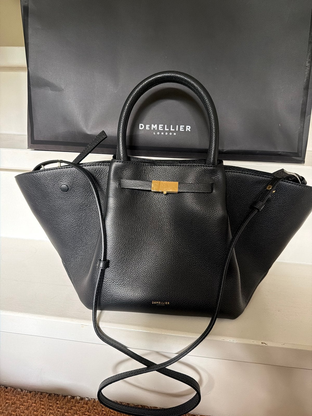 Demellier London Zwart Leren Handtas met Afneembare Schouder, Ophalen of Verzenden, Gebruikt, Zwart, Handtas