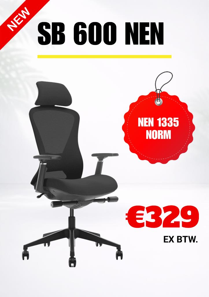 SUPER DEAL! - SB 600 NEN 1335 bureaustoel – Met hoofdsteun, Zwart, Nieuw, Ophalen of Verzenden, Bureaustoel