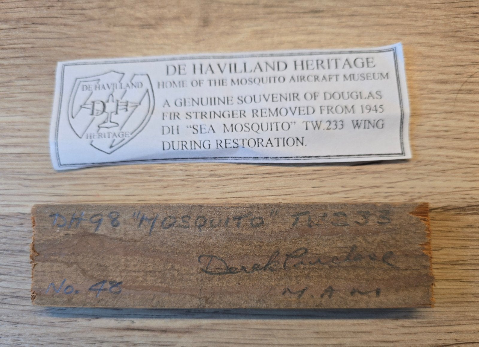 Een stukje van een echte De Havilland Mosquito, Ophalen, Gebruikt