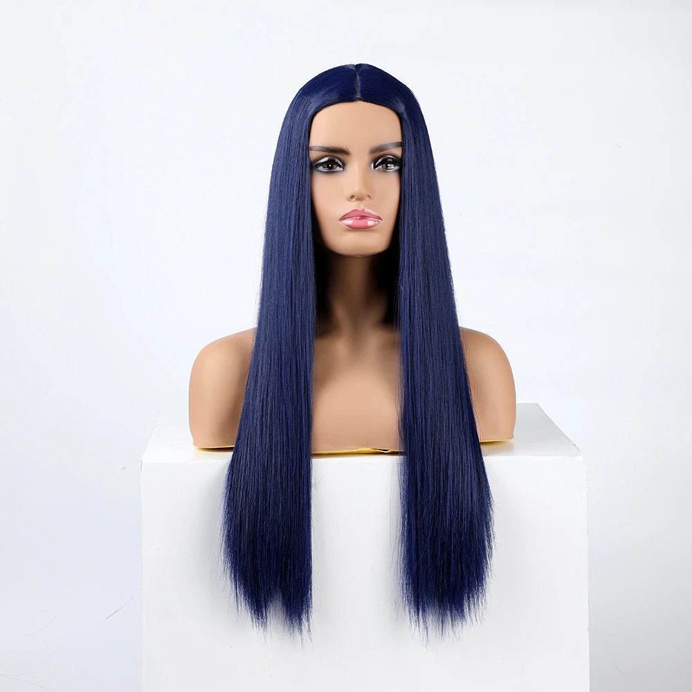 Donkerblauwe Lange Pruik Dames Vrouwen Blauw Haarstuk Haar, Verzenden, Nieuw, Pruik of Haarverlenging