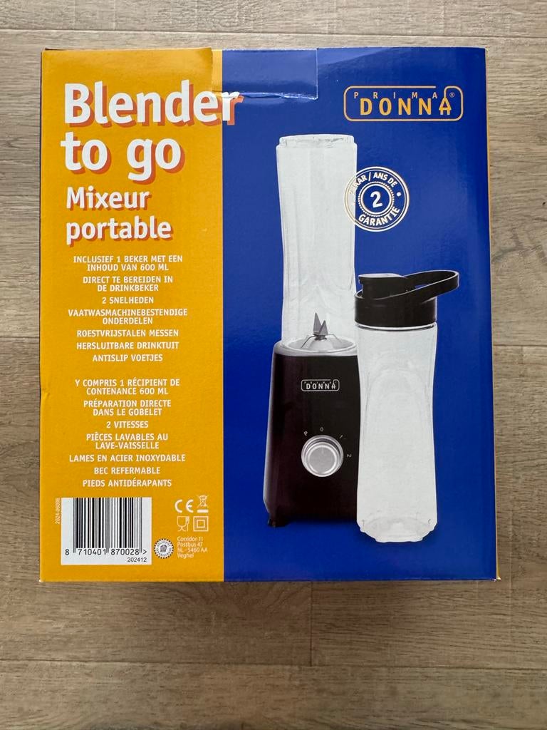 Prima Donna Blender to Go - Draagbare Blender 600ml, Ophalen of Verzenden, Nieuw, Blender to go