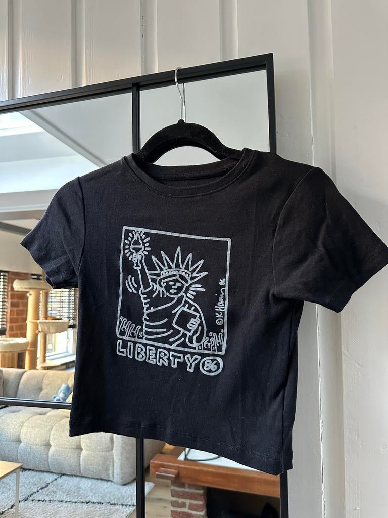 Keith Haring Liberty Crop Top, Zwart, Nieuw, Ophalen of Verzenden, Korte mouw