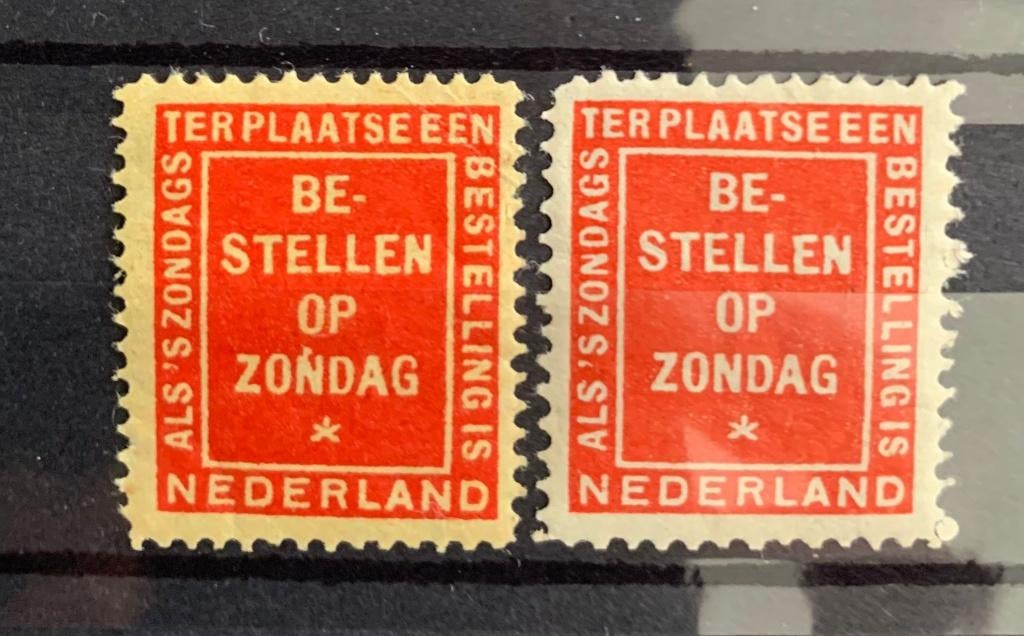 Sluitzegel Bestellen Op Zondag geel papier en wit papier, Postzegels en Munten, Postzegels | Nederland, Verzenden, T/m 1940, Postfris